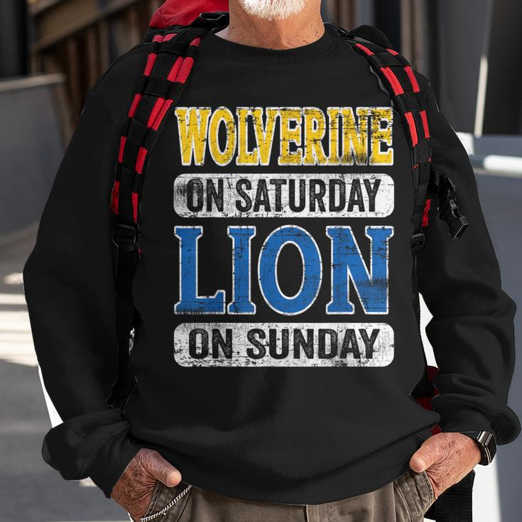 Wolverine On Saturday Lion On Sunday Detroit Sweatshirt Gifts for Old Men