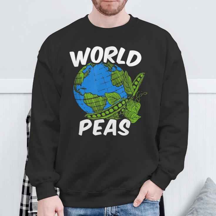 World Peas Pun Peace On Earth Globe Pea Pods Sweatshirt Gifts for Old Men