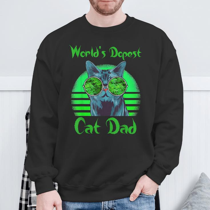 World's Dopest Cat Dad Cat Dad Weed Stoner Marijuana Sweatshirt Gifts for Old Men