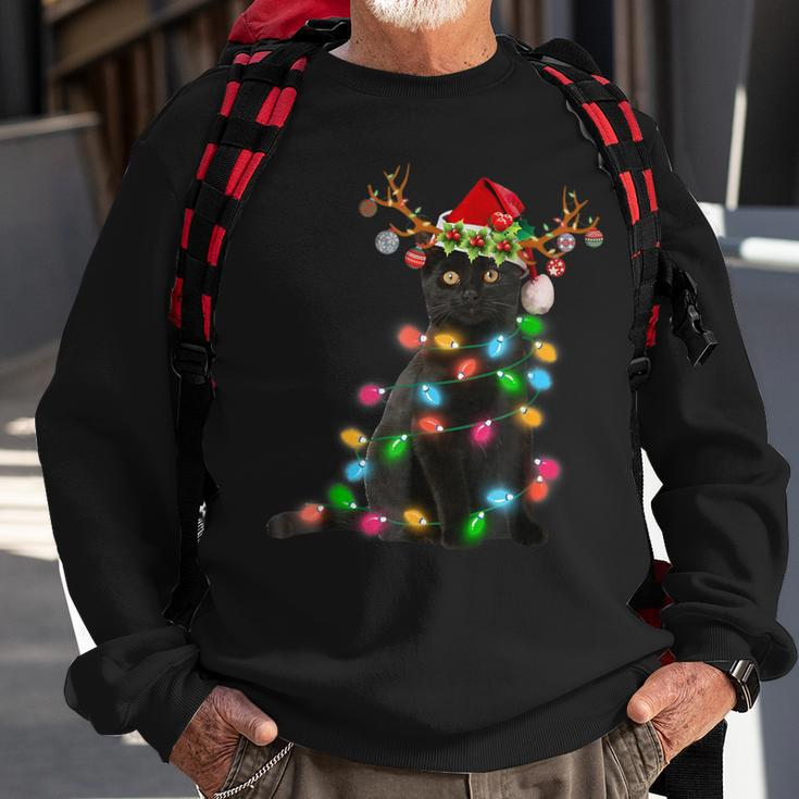 Xmas Reindeer Black Cat Christmas Lights Cat Lover Sweatshirt Gifts for Old Men