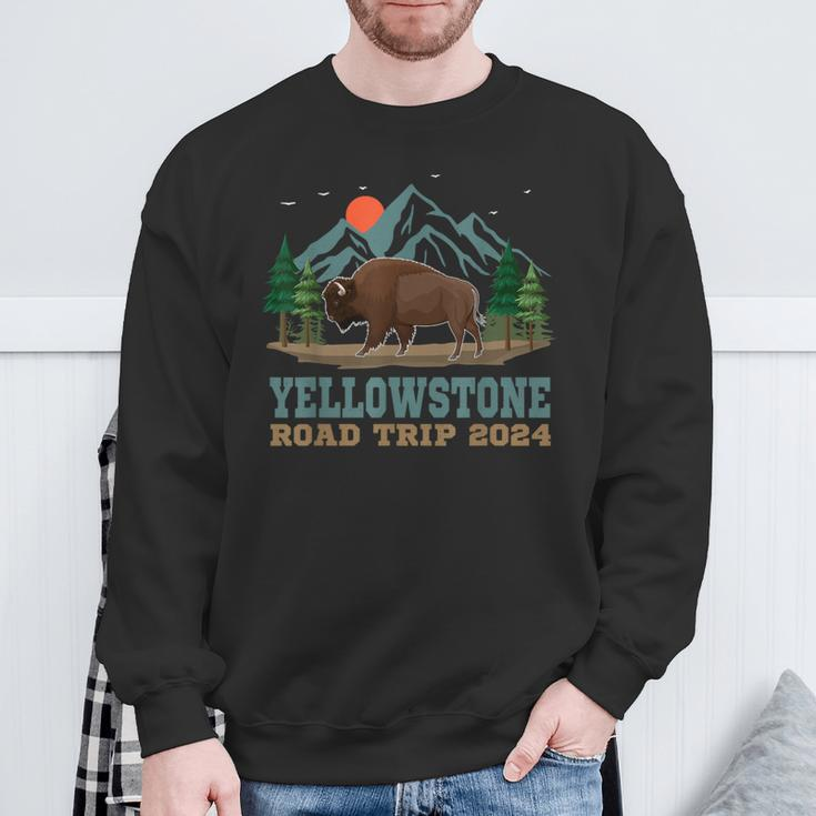 Yellowstone National Park Family Road Trip 2024 Bison Buffal Sweatshirt Gifts for Old Men