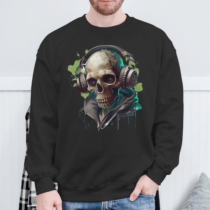 Zombie Totenkopf Dj Mit Kopfhörer Für Musiker Und Musik Fans Sweatshirt Geschenke für alte Männer