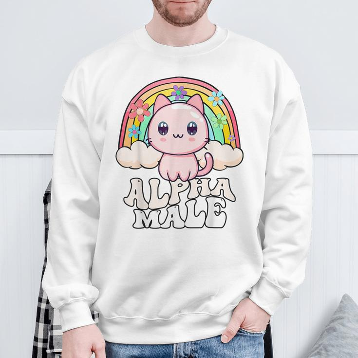 Alpha Male Cat Rainbow Sweatshirt Gifts for Old Men