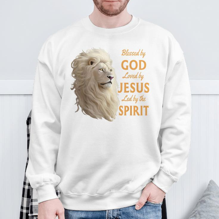 Blessed By God Loved By Jesus Christian Lion Sweatshirt Gifts for Old Men