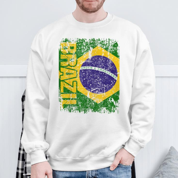 Brazil Brasil Flag Vintage Distressed Brazil Sweatshirt Gifts for Old Men