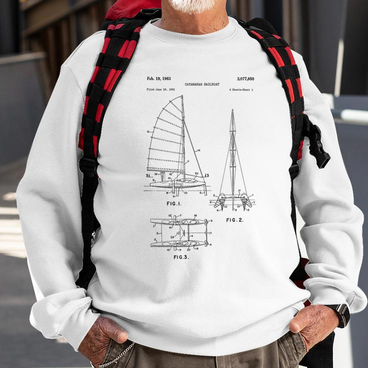 Catamaran Sailboat Blueprint Old Sailing Boat Ocean Sweatshirt Gifts for Old Men