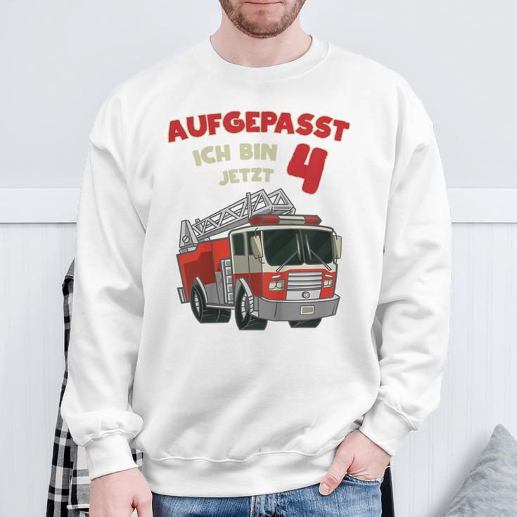 Children's Birthday Feuerwehr Aufgepasst Ich Bin Jetzt 4 Jahre Fire Brigade Sweatshirt Geschenke für alte Männer