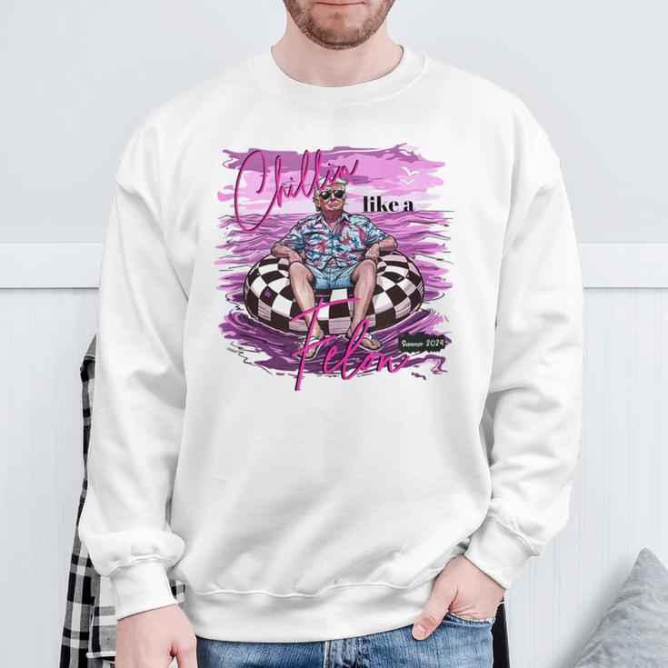 Chillin Like A Felon Retro Pink Summer Trump 2024 Sweatshirt Gifts for Old Men