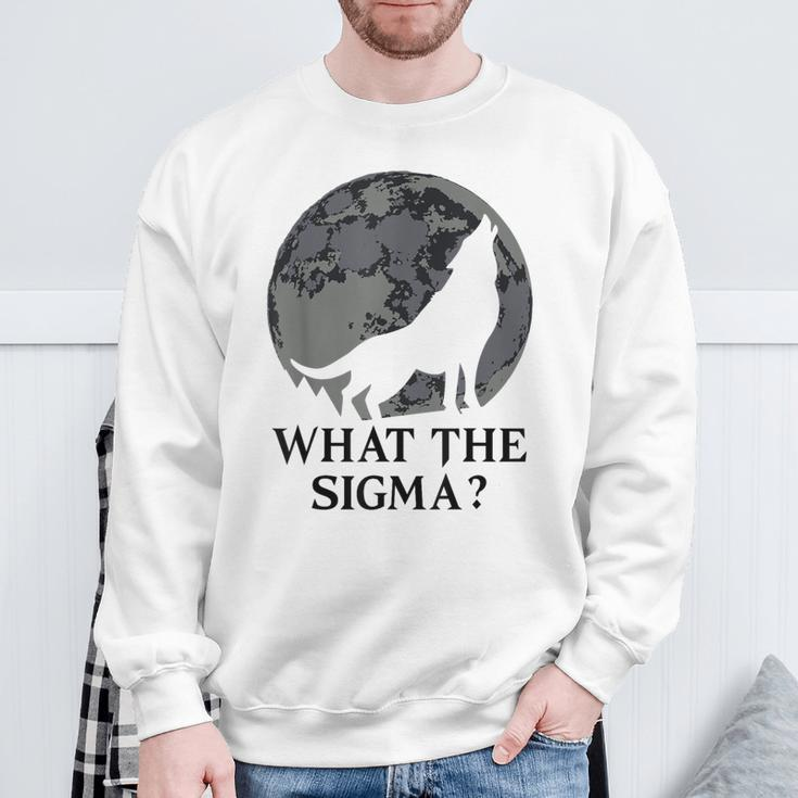 Cool Meme Moon Alpha Wolf What The Sigma Sweatshirt Gifts for Old Men