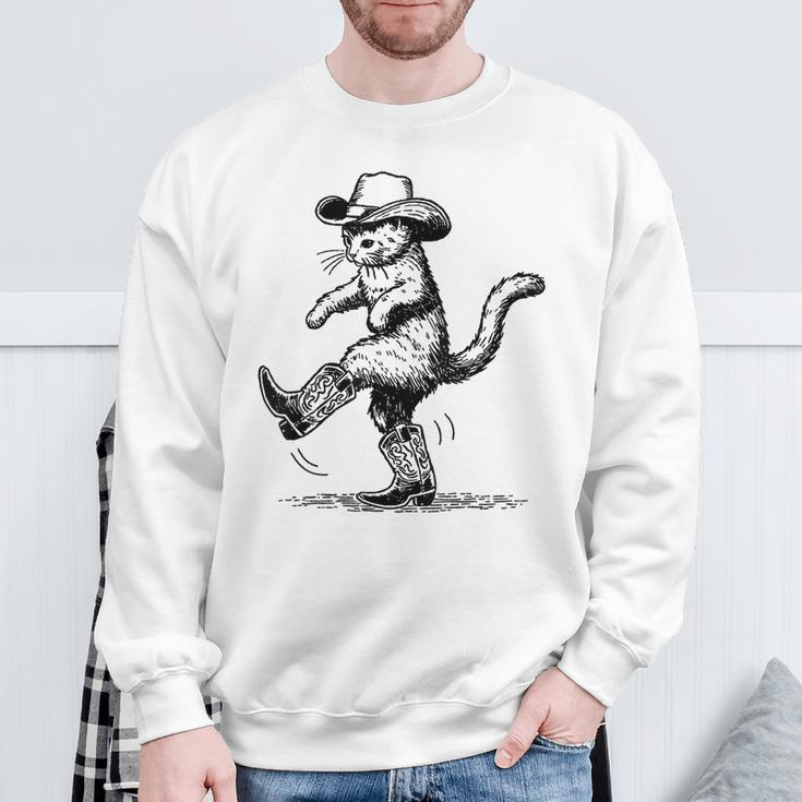 Cute Cat With Cowboy Hat & Boots Cowgirl Western Country Sweatshirt Gifts for Old Men