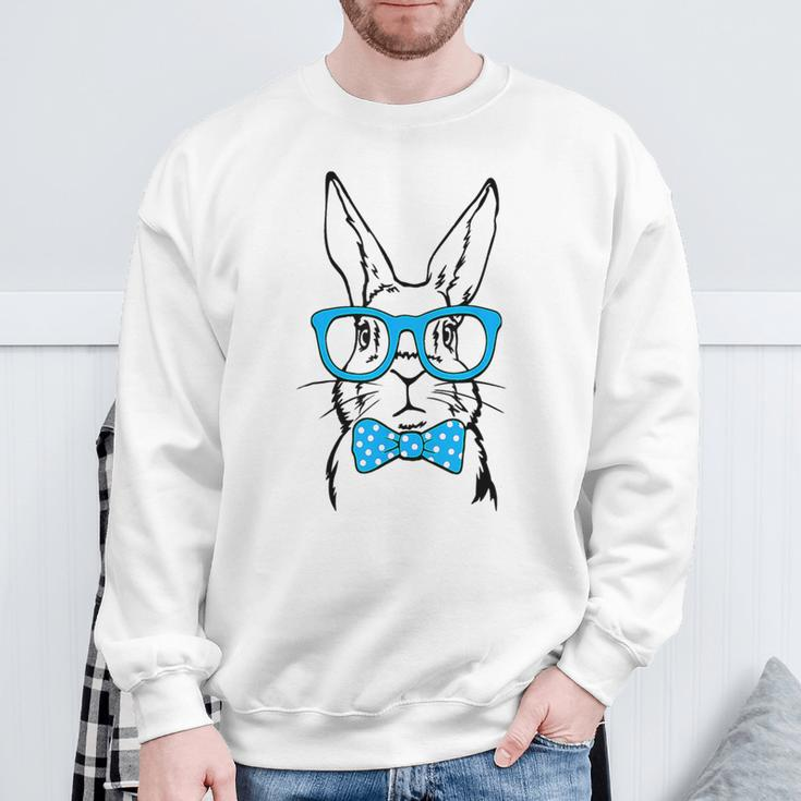 Cute Rabbit Bunny Face Glasses Bow Tie Happy Easter Day Boys Sweatshirt Gifts for Old Men