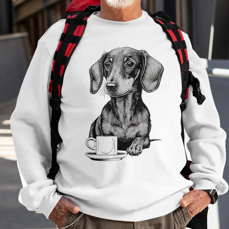 Dachshund Puppy Wiener With Coffee Sweatshirt Gifts for Old Men
