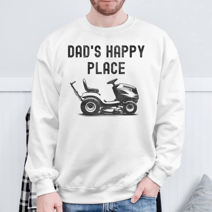 Dad's Happy Place Lawnmower Father's Day Dad Jokes Sweatshirt Gifts for Old Men