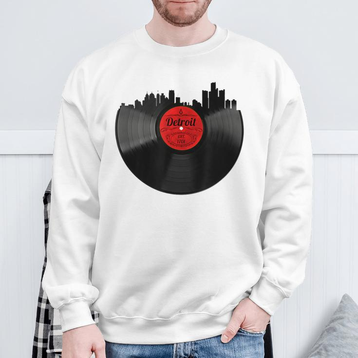 Detroit Vintage Michigan Skyline Vinyl Record Sweatshirt Gifts for Old Men