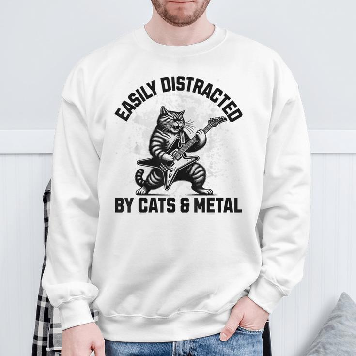 Easily Distracted By Cats And Metal Heavy Metalhead Sweatshirt Gifts for Old Men