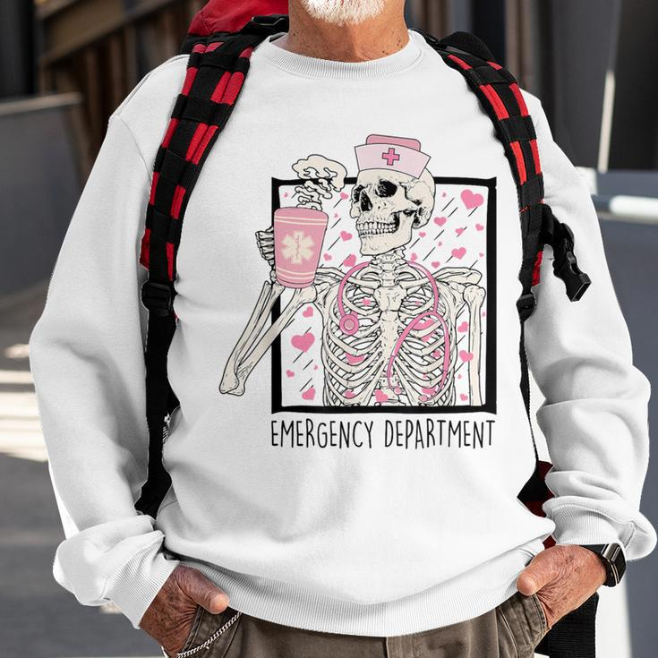 Emergency Department Valentines Day Skeleton Drinking Coffee Sweatshirt Gifts for Old Men