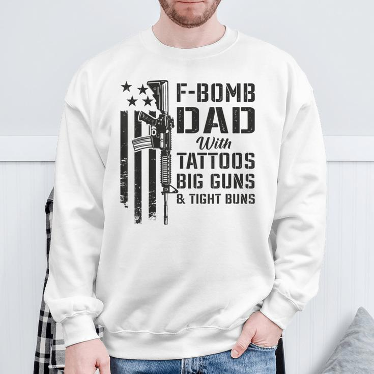 F Bomb Dad Tattoos Big Guns & Tight Buns Camo Gun Sweatshirt Gifts for Old Men