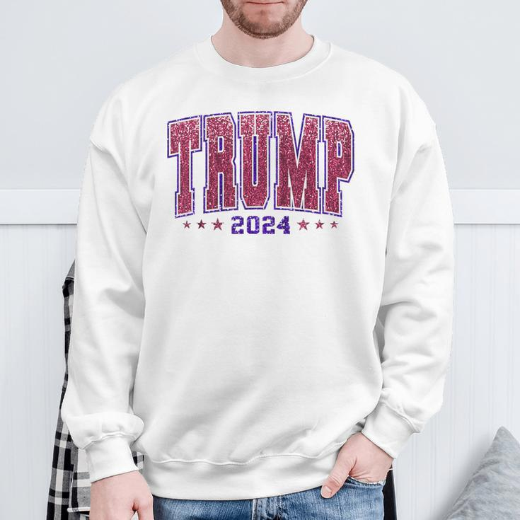 Faux Sequins Trump 2024 President Make America Trump Again Sweatshirt Gifts for Old Men