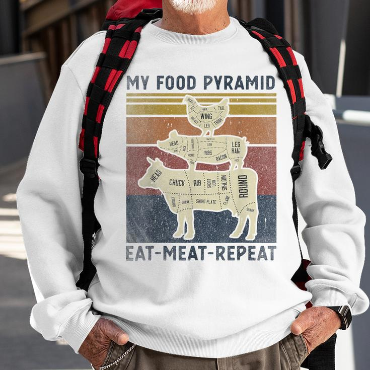 My Food Pyramid Eat Meat Repeat Retro Vintage Bbq Joke Sweatshirt Gifts for Old Men
