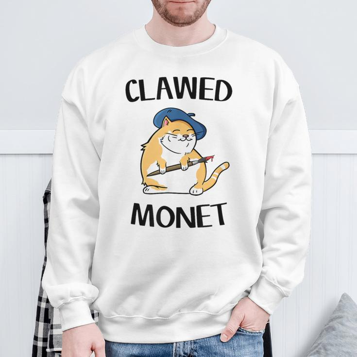 Cat French Artist Painting Clawed Monet Sweatshirt Gifts for Old Men