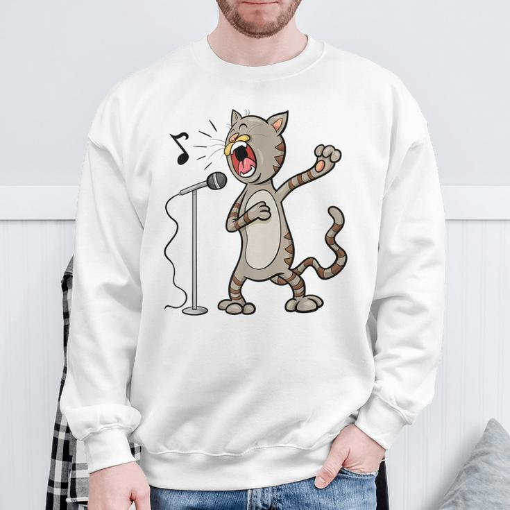 Cat Singing Karaoke Sweatshirt Gifts for Old Men