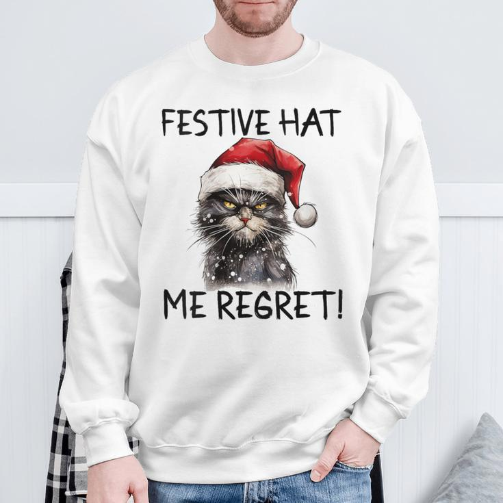 Christmas Cat Santa Hat Festive Hat Me Regret Sweatshirt Gifts for Old Men