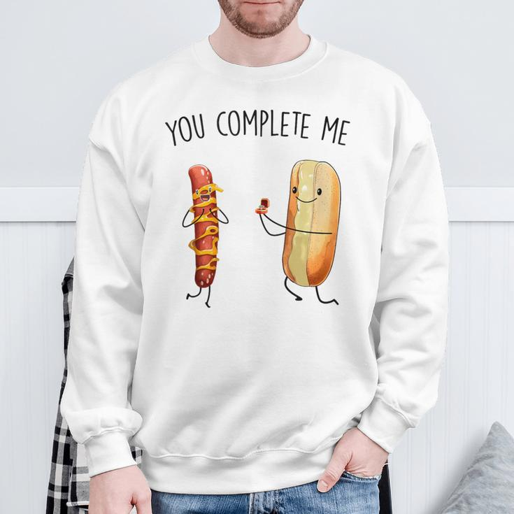 Couples You Complete Me Hot Dog And Hot Dog Bun Sweatshirt Gifts for Old Men