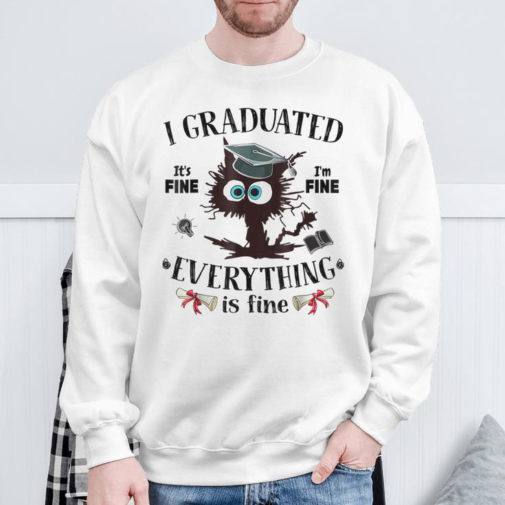 I Graduated Graduate Class 2024 Black Cat Graduation Sweatshirt Gifts for Old Men