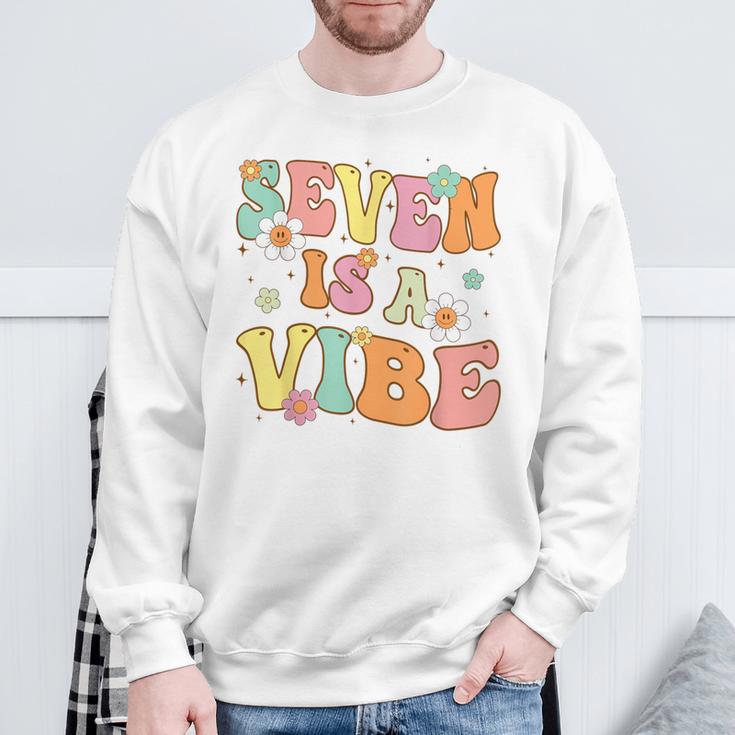 Groovy 7Th Birthday Seven Is A Vibe 7 Year Old Girls Boys Sweatshirt Gifts for Old Men