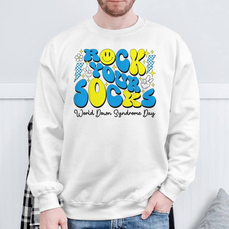 Groovy Rock Your Socks World Down Syndrome Awareness Day Sweatshirt Gifts for Old Men