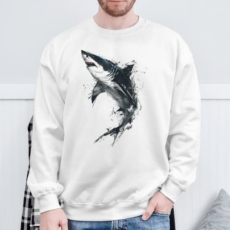 Hai Malerei Kunst Abstrakte Tierzeichnung Grafik Hai Sweatshirt Geschenke für alte Männer