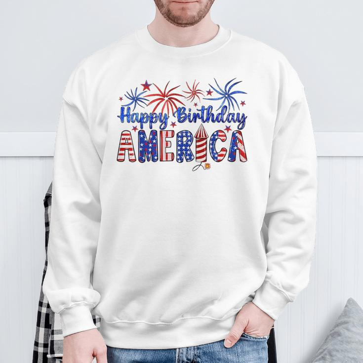 Happy Birthday America Firework Usa Flag 4Th Of July Freedom Sweatshirt Gifts for Old Men