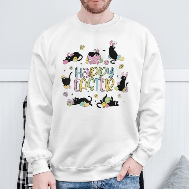 Happy Easter Cat Wearing Bunny Ear Bunny Cat Lover Sweatshirt Gifts for Old Men