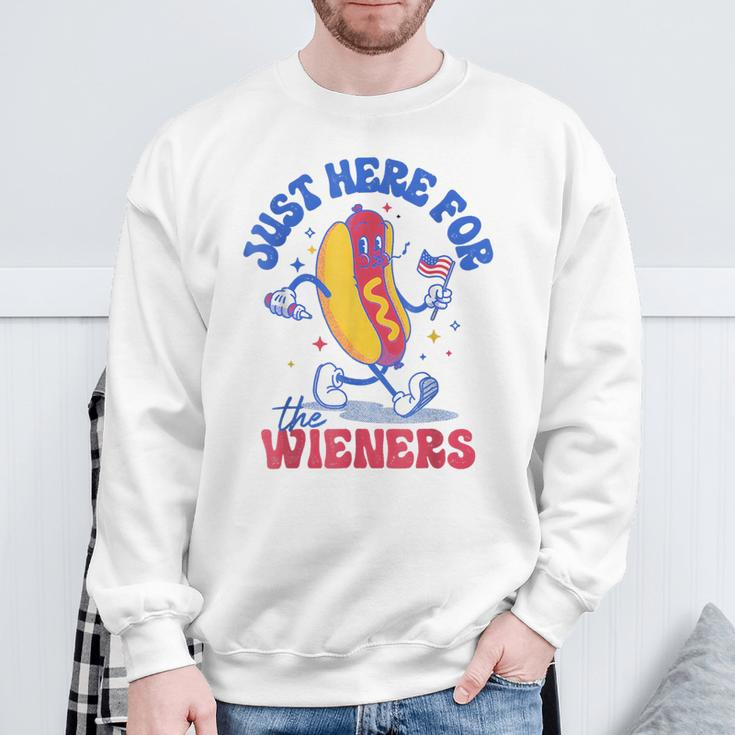 Hot Dog I'm Just Here For The Wieners Fourth Of July Sweatshirt Gifts for Old Men