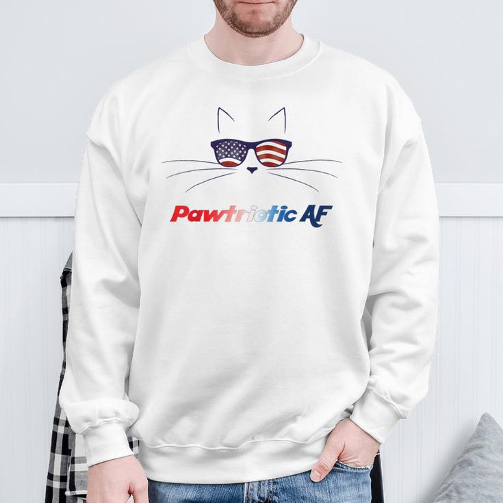 July 4Th American Cat Pawtriotic Af Patriotic Kitty Sweatshirt Gifts for Old Men