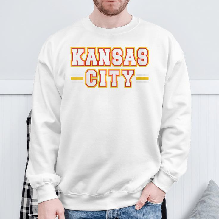 Kc Red Yellow Kansas City Red Striped Retro Kc Fan Local Sweatshirt Gifts for Old Men