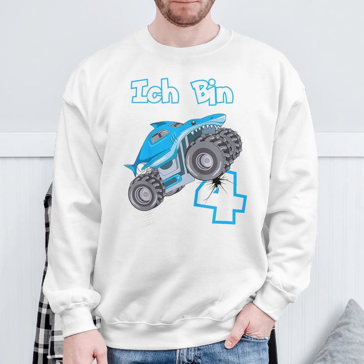 Kinder 4 Jahre Monster Truck Haifisch Geburtstag Junge Sweatshirt Geschenke für alte Männer