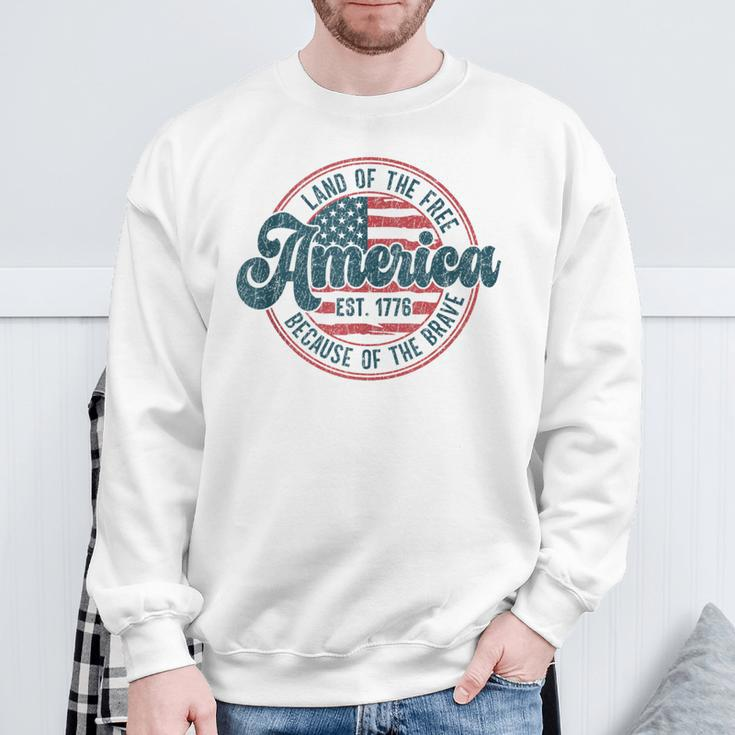 Land Of The Free Because Of The Brave Vintage 4Th Of July Sweatshirt Gifts for Old Men