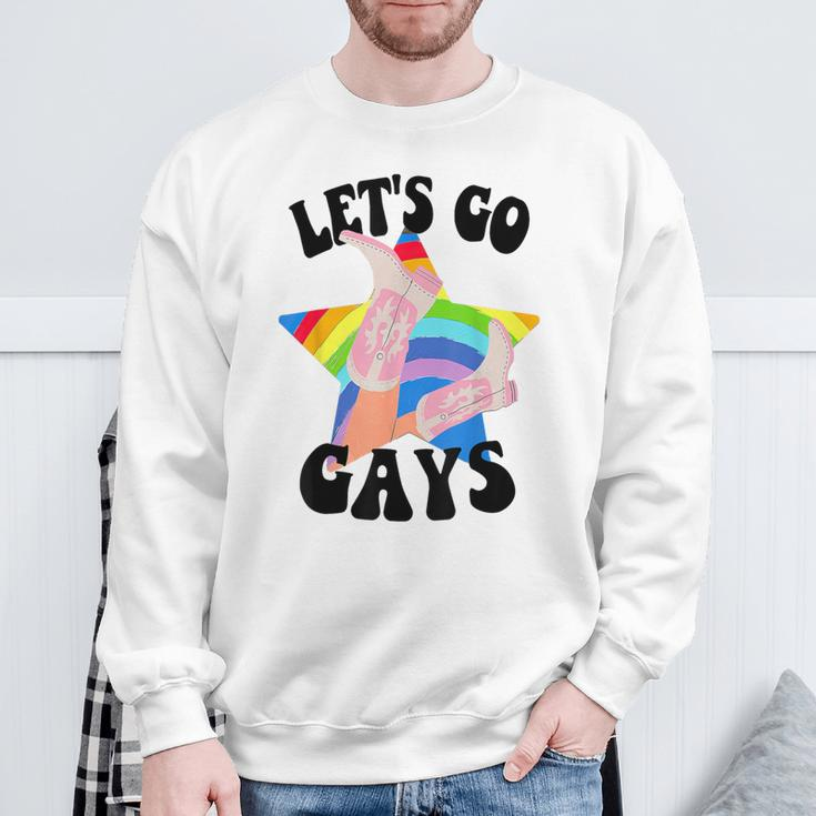 Let's Go Gays Lgbt Pride Cowboy Hat Retro Gay Rights Ally Sweatshirt Gifts for Old Men