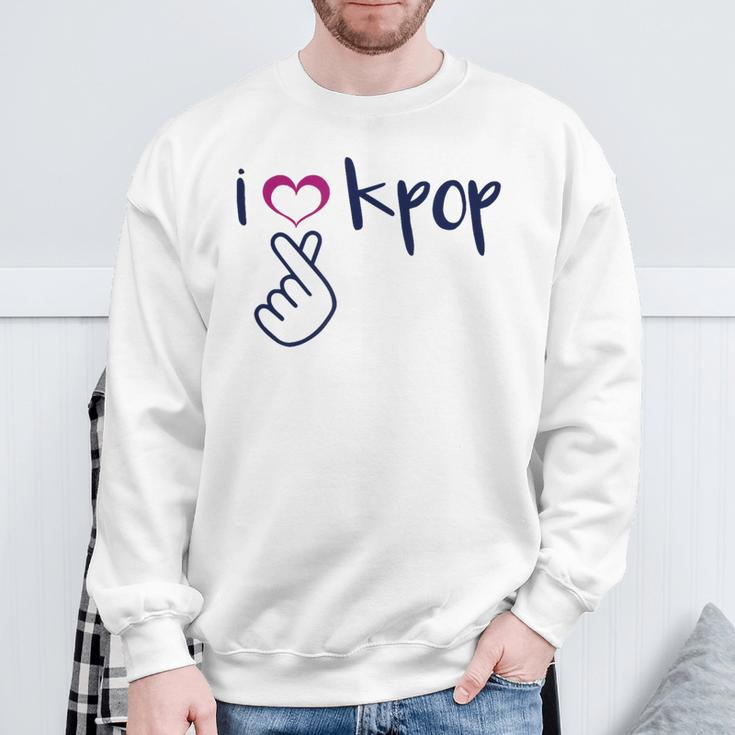 I Love K-Pop Finger Heart Hand Symbol Korean Music Fan Quote Sweatshirt Gifts for Old Men