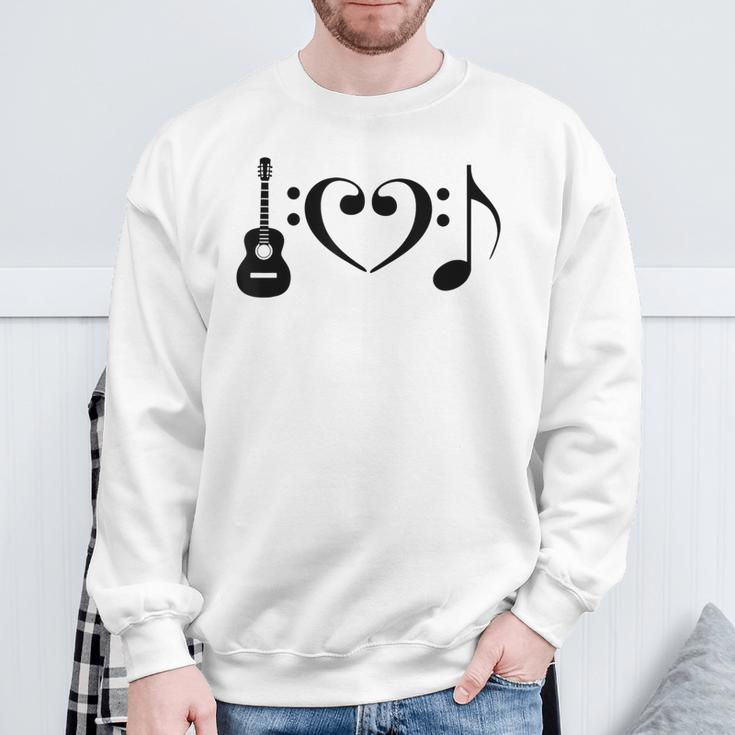 I Love Music Using Acoustic Guitar Bass Clefs Note Sweatshirt Gifts for Old Men