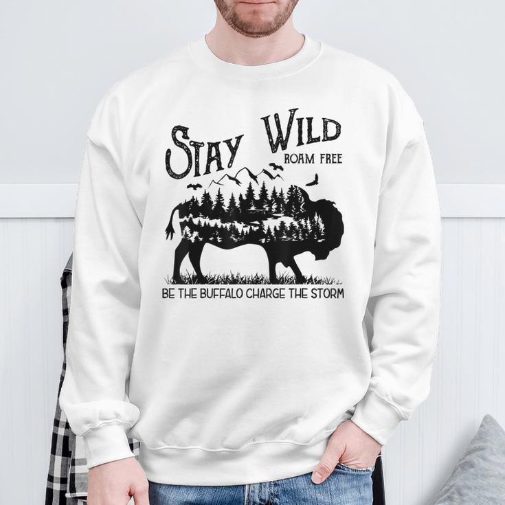 M216 Stay Wild Bison Buffalo Charge The Storm Sweatshirt Gifts for Old Men