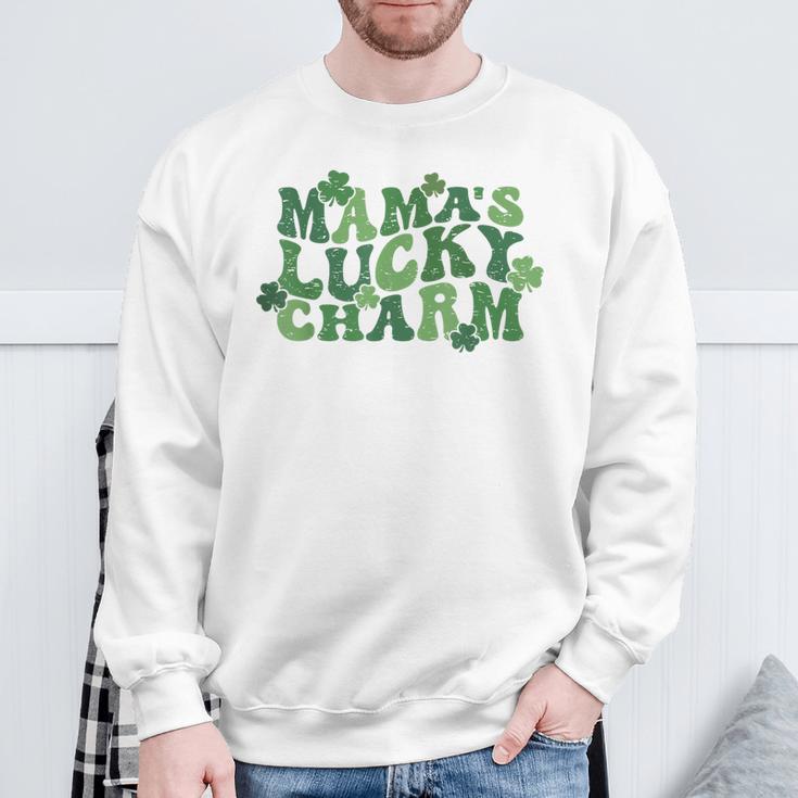 Mama's Lucky Charm Happy St Patrick's Day Groovy Sweatshirt Gifts for Old Men