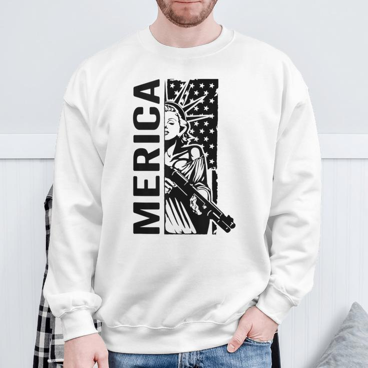 Merica Patriotic Pro Gun Usa Liberty Lady 4Th Of July Gun Sweatshirt Gifts for Old Men