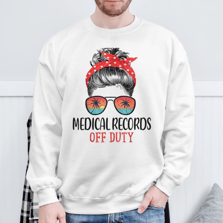 Messy Bun Medical Records Off Duty Sunglasses Beach Sunset Sweatshirt Gifts for Old Men