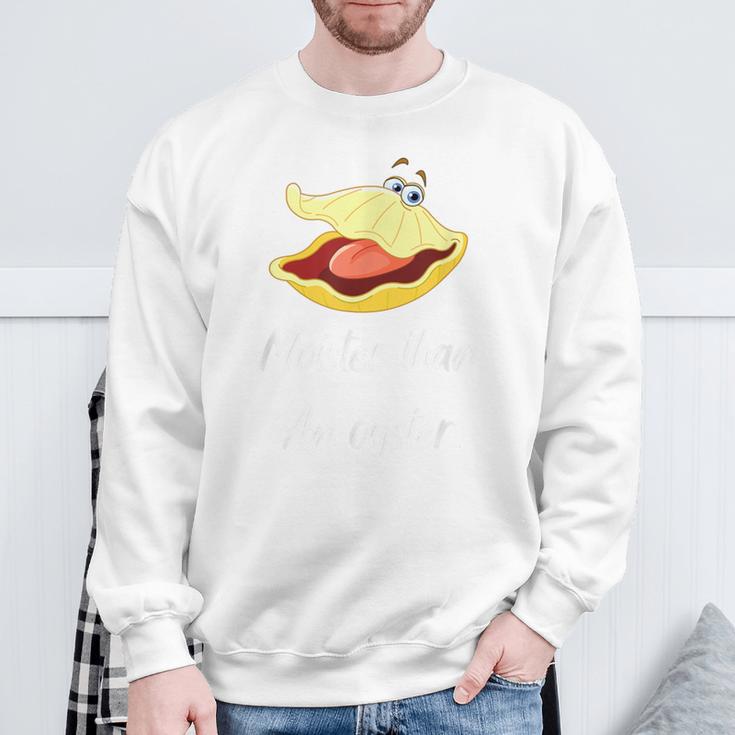 Moister Than An Oyster Cartoon Pun Sweatshirt Gifts for Old Men