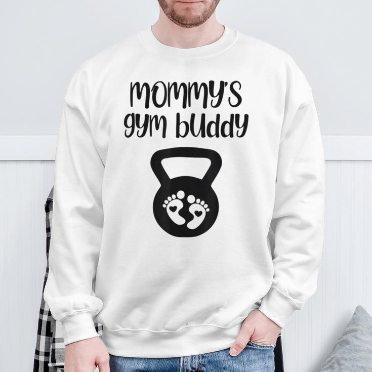 Mommy's Gym Buddy Pregnant Kettlebell Lifting Bodybuilding Sweatshirt Gifts for Old Men