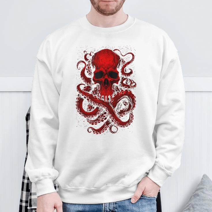 Octopus Skull Monster Red Krakens Cthulhus Cool For Boys Sweatshirt Gifts for Old Men