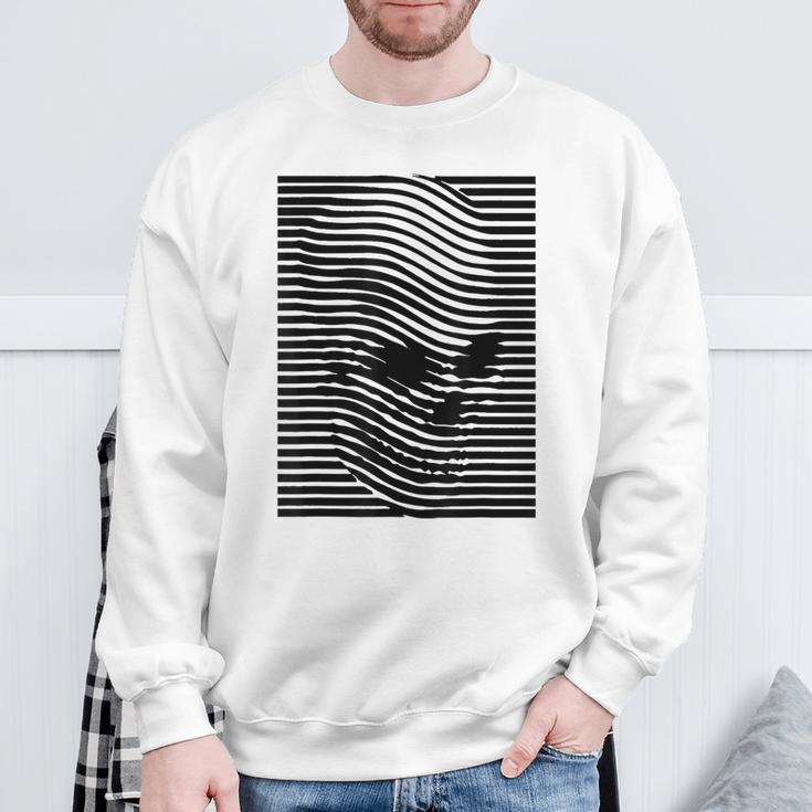 Optical Illusion Skull Stripes Effect &Sweatshirt Gifts for Old Men