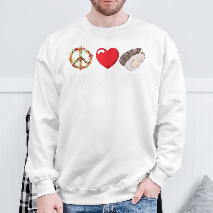 Oyster Heart Love Peace Mollusc Shucker Seafood Lover Sweatshirt Gifts for Old Men